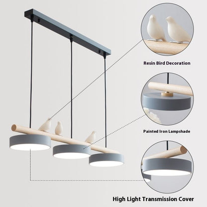 Three-Light Bird Accent Wood Chandelier