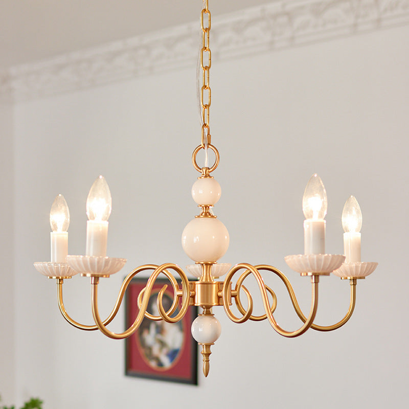 Three-Light Copper Milk Glass Chandelier / Full Spectrum Tricolor Light / 45X37CM