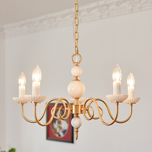 Three-Light Copper Milk Glass Chandelier / Full Spectrum Tricolor Light / 45X37CM