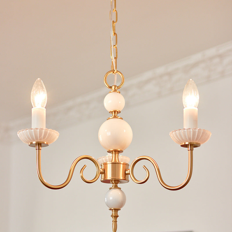 Three-Light Copper Milk Glass Chandelier