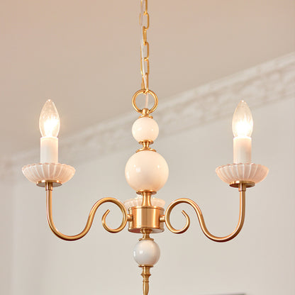 Three-Light Copper Milk Glass Chandelier