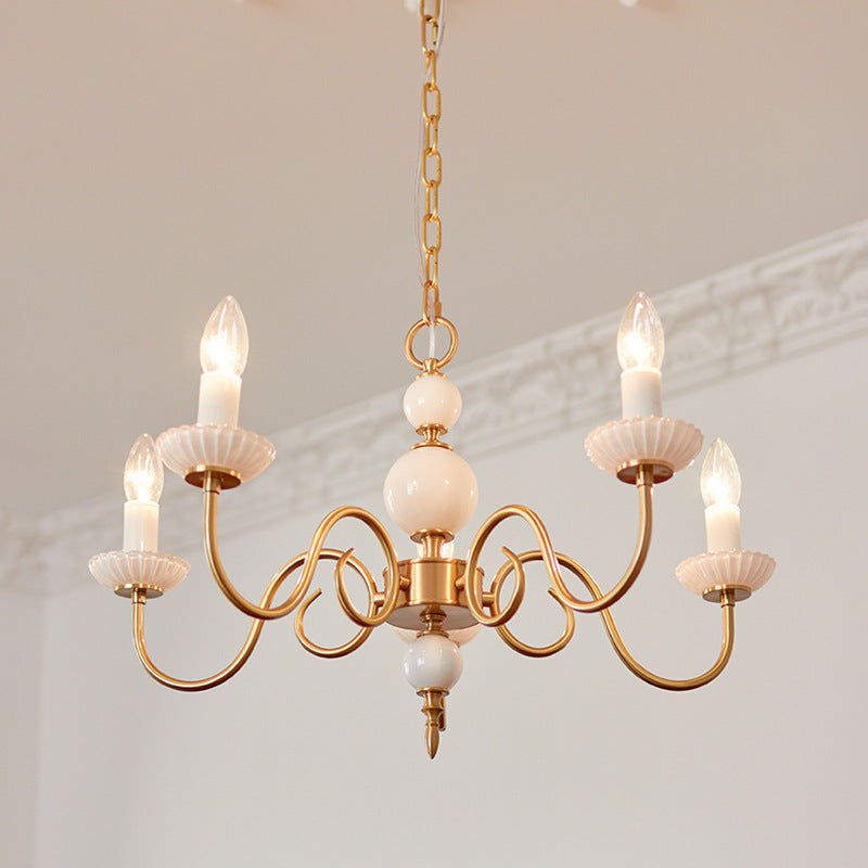 Three-Light Copper Milk Glass Chandelier