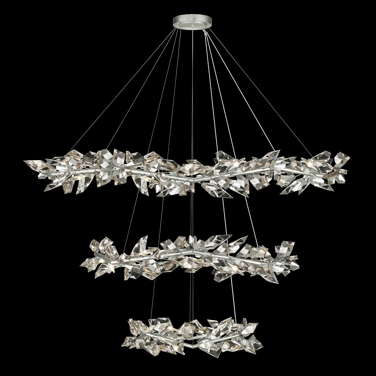 Triple-Tier Crystal Branch Pendant Light / Silver
