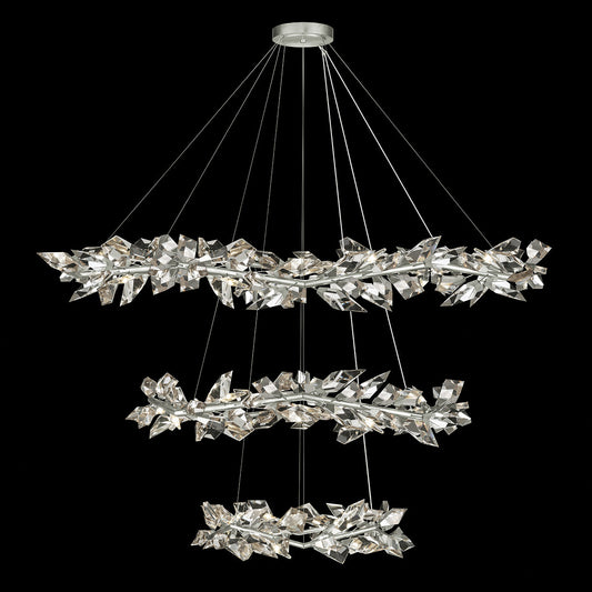 Triple-Tier Crystal Branch Pendant Light / Silver