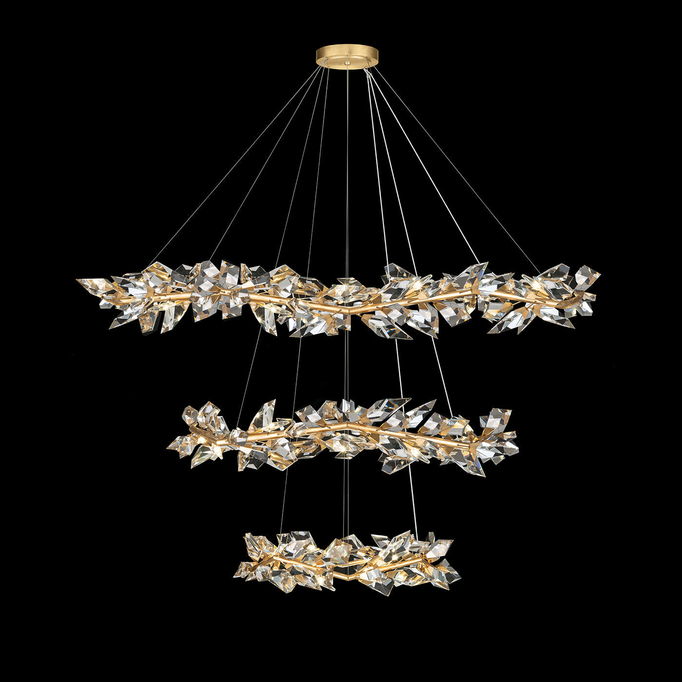 Triple-Tier Crystal Branch Pendant Light / Gold